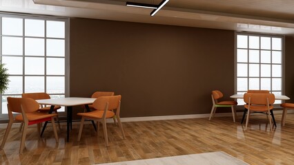 coffee shop wall logo mockup in the cafe or restaurant meeting room