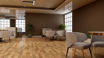 coffee shop wall logo mockup in the cafe or restaurant meeting room