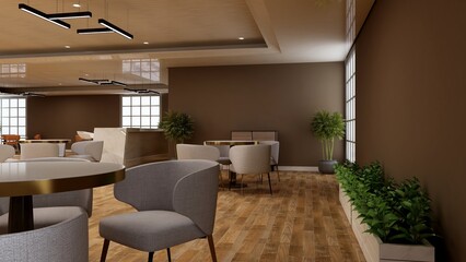 coffee shop wall logo mockup in the cafe or restaurant meeting room