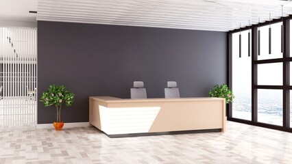 office front desk or receptionist room with wooden design interior
