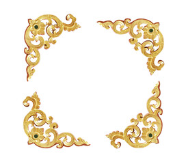 Gold flowers stucco patterns frame for decorative isolated on white background , clipping path