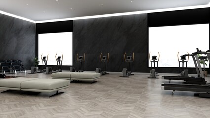 gym wall logo mockup in the athlete fitness or gym room with a black wall