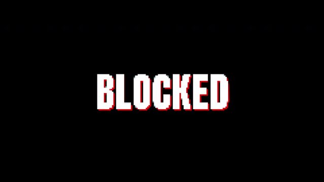 blocked text Glitch pixel Animation On Black Background.4K motion animation.