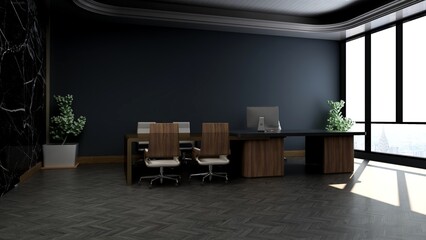 3d office minimalist room with wooden design interior