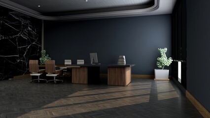 3d office minimalist room with wooden design interior