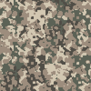 Digital camouflage seamless pattern. Vector illustration for printing on cloth, textile, wallpaper, paper, wrapper. Brown color camo, background in military style.