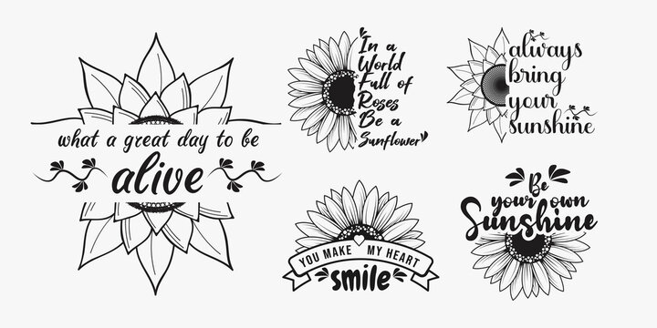 Set of sunflower quotes and motivational sunflower inspirational lettering for t-shirt and print design, sunflower t-shirt design, typography t-shirt design, sunflower bundle t-shirt design