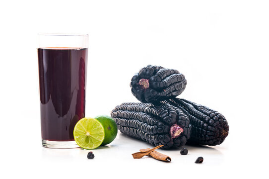 Peruvian purple corn drink isolated on white background