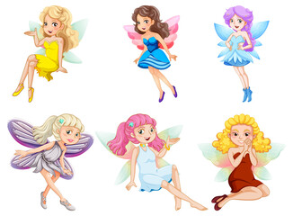 Fototapeta na wymiar Set of different beautiful fairy girl cartoon character