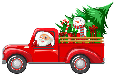 Santa driving car to delivery Christmas gifts