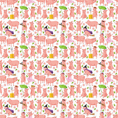 Cute animals cartoon seamless background