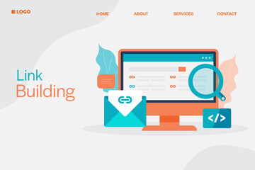 Flat design concept of link building, Search engine optimization strategy for website ranking development, vector illustration, web banner template.