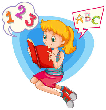 Speech bubble with girl reading book