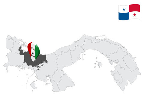 Location Ngabe-Bugle Comarca on map Panama. 3d location sign similar to the flag of  Ngabe-Bugle.  Quality map  with  Regions of the Panama for your design. EPS10