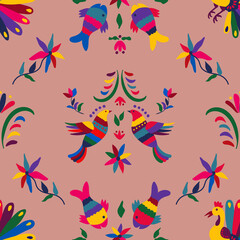 Seamless pattern with cute birds and flowers for the holiday Cinco de mayo. Endless textures for your design. 
