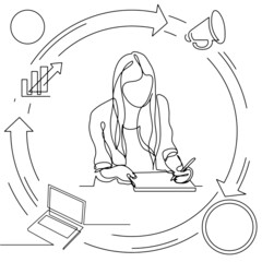 Concept visualization line icon drawing of business infographics