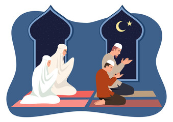 Muslim family praying together