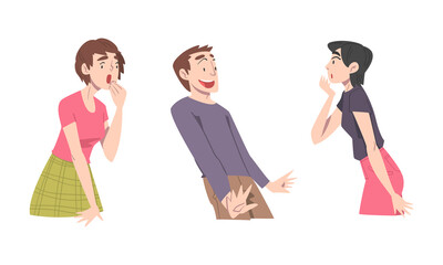 Set of happy surprised people. Excited man and women showing various positive emotions cartoon vector illustration