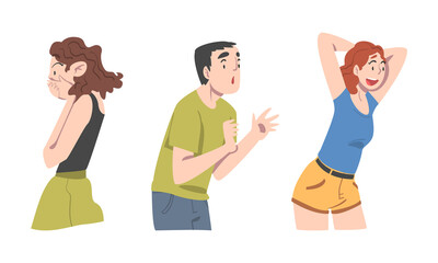 Fototapeta premium Set of surprised excited man and woman showing various emotions cartoon vector illustration