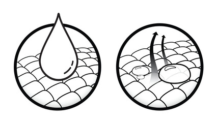 Set of 2 design icons for absorbent pads and water evaporation. Use for ads, layers of cloth, napkins, sanitary napkins, mattresses and for adults.