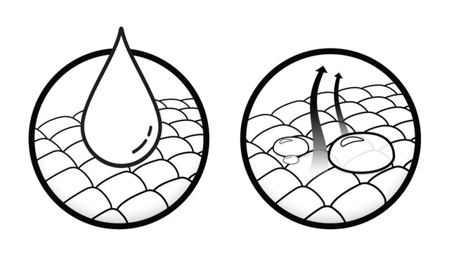 Set of 2 design icons for absorbent pads and water evaporation. Use for ads, layers of cloth, napkins, sanitary napkins, mattresses and for adults.