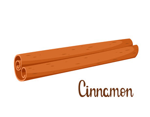 Cinnamon on a white background. Spice. Cartoon design.
