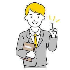 男性　コンサルタント　指さし　頼れる　プロ　イラスト素材