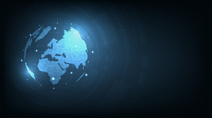 Global geography in polygonal pattern and connection on dark blue background.Futuristic technology internet connection concept.