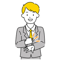 悩み解決、拳を打つ男性コンサルタントあるいは男性ビジネスマンのイラスト素材