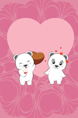 Couple of White bears with hearts card