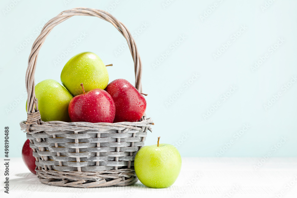 Wall mural colorful ripe apple fruits in basket - Wall murals