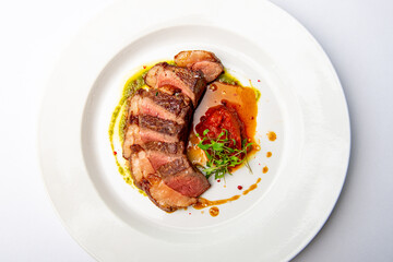 Picanha steak with tomato puree