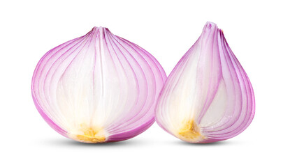 Red sliced onion isolated on white