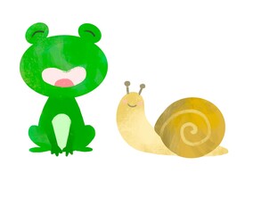 カエルとカタツムリのかわいいイラスト　　かえる　かたつむり