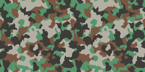 Green camouflage seamless pattern. Vector camo military background. Fabric textile print template.