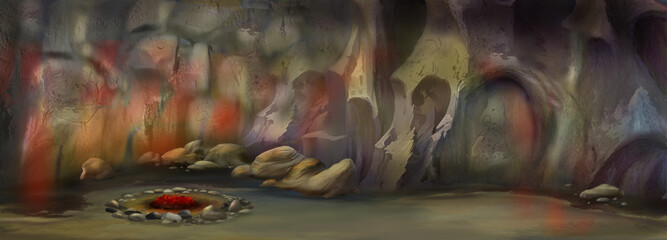 Caveman cave in prehistoric era