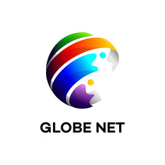 Abstract World Globe Logo. Circle Globe isolated on White Background. Usable for Business and Technology Logos. Vector Logo Design full color © MANIFEST