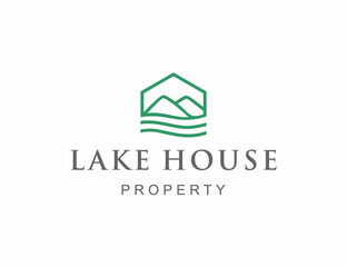 House on the lake and mountain logo template