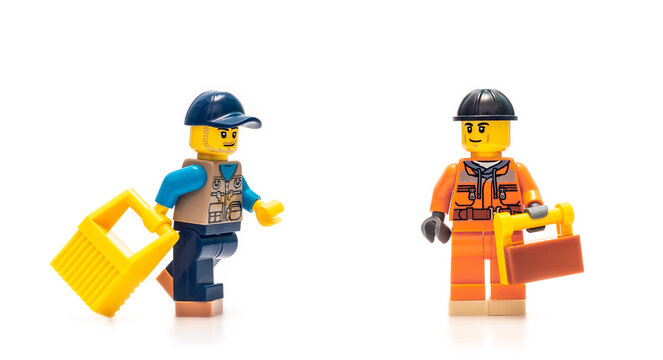 2021: Lego constructor personages on white, Technician Mechanic Repair Work men