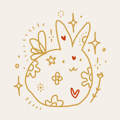 Obraz premium Vector cartoon magic fairy rabbit or bunny Easter cute childish illustration