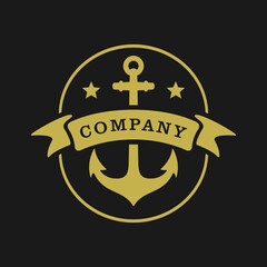 marine retro emblems logo with anchor, anchor logo - vector illustration