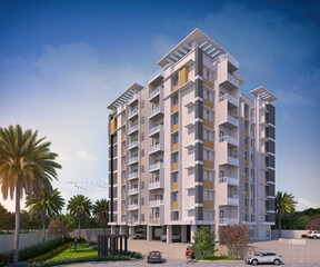  3d Residential Building Render View 