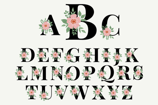 Floral alphabet. Letters with flowers.Floral design of letters.
