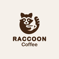 logo design raccoon with coffee mug and stylish vector illustration © MANIFEST