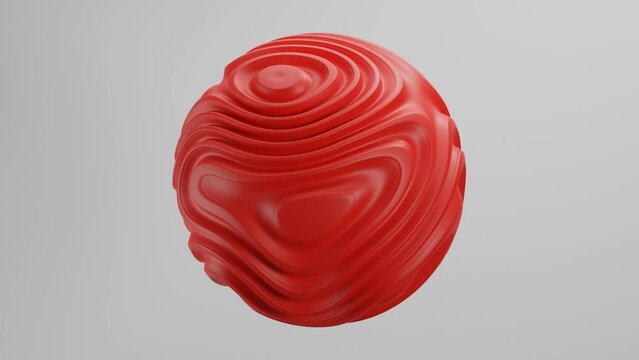 Red Organic Shape 3D Wavy Sphere Isolated On Color Background.