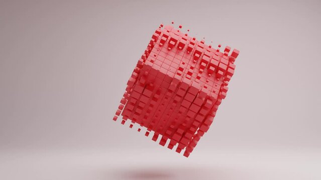 floating and rotating red cube rendered animation.