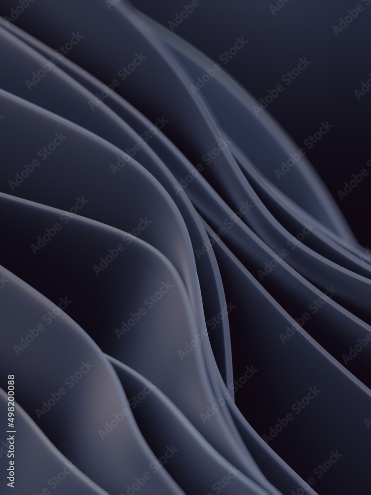 Poster Dark modern smooth waves 3d rendering digital illustration. Minimal art style. Design template