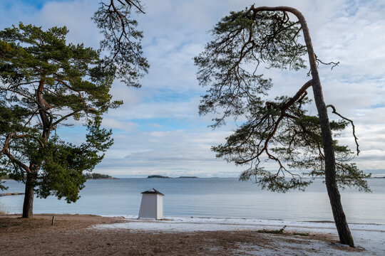 View of the Hanko beach and Gulf of Finland in spring, Hanko, Finland