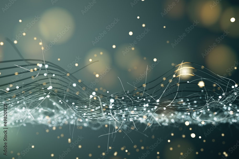 Aufkleber Creative wire mesh on bokeh backdrop. Bg and design concept. 3D Rendering.