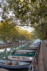 Morning light over Canal du Vasse in Annecy, France.